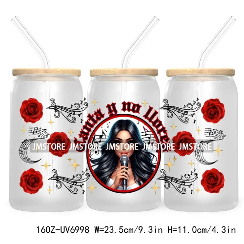 Chibi Latina Chicana 16OZ UV DTF Cup Wrap Transfer Stickers For Libbey Glass Can Cups Tumbler Waterproof Craft Mexican Girl Rose