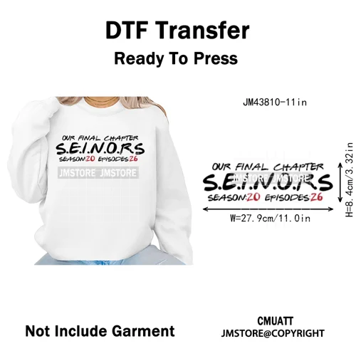 2026 Varsity Graduate Season College Senior Year Bow Iron on Washable DTF Heat Transfers Stickers Ready to Press for Sweatshirts