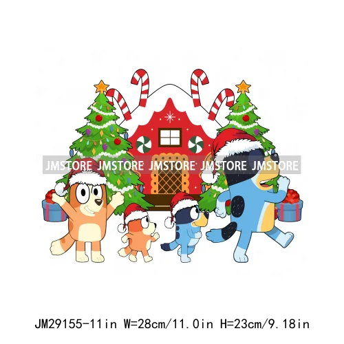 Cute Cartoon Blue Dog Family Character Merry Christmas Vibes Decals Iron On DTF Transfers Stickers Ready To Press For Sweatshirt