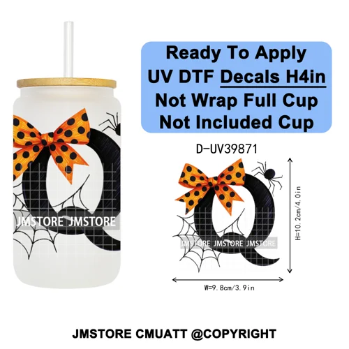Polka Dot Pumpkin Halloween Letter Coquette UV DTF Decals Ready To Apply Waterproof Transfer Stickers For 16OZ Libbey Glass Can