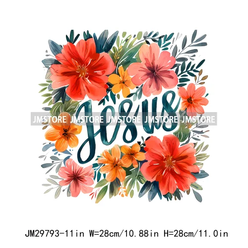 Floral Christian Jesus Praise God Religious Bible Verse Motivational Quotes Iron On DTF Heat Press Transfer Stickers For Clothes