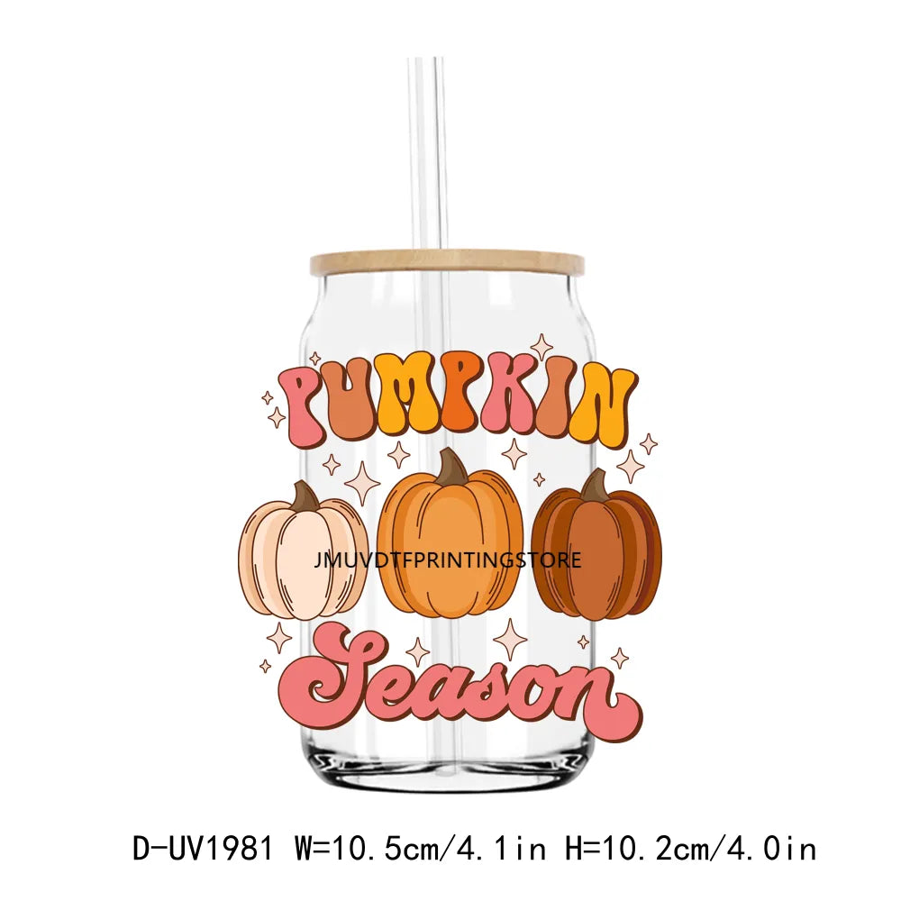 Feelin Pumpkin Spicy Autumn Vibes UV DTF Transfers Stickers Decals For Libbey Cold Cups Mugs Tumbler Waterproof DIY Craft