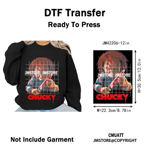 12in Retro Halftone Movie Halloween Spooky Popular Shows Iron on DTF Washable Transfers Stickers Ready to Press for Hoodies