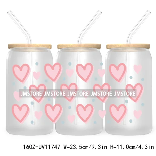 Funny Valentines Quotes 16OZ UV Cup Wrap DTF Transfer Stickers For Libbey Glass Can Cups Tumbler Self Love Valentine Hearts Kiss