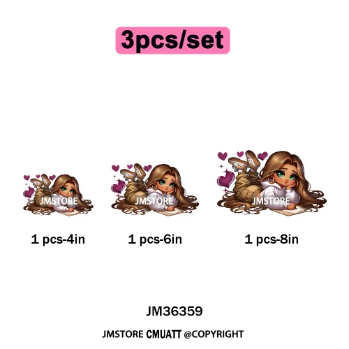 Fashion School Princess Cartoon Girls Learning Love Designs Iron on DTF Thermal Transfers Stickers Ready to Press for Clothing