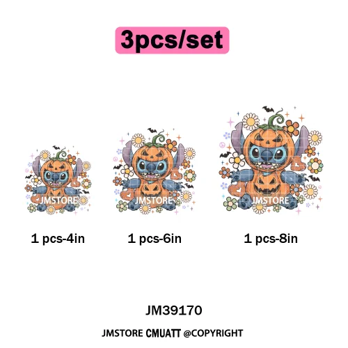 Happy Halloween Cartoon Movie Character Pumpkin Spooky Vibes Iron on DTF Washable Transfers Stickers Ready to Press for Clothing