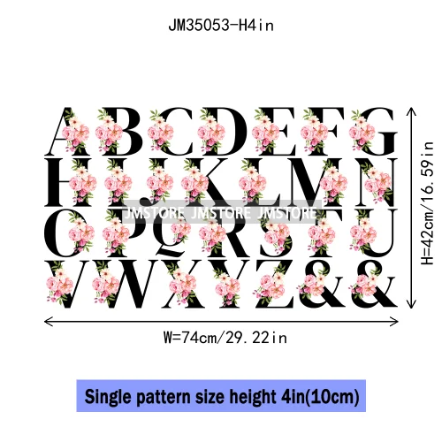 Flower Alphabet Name Monogram Floral Single Letter Illustration Sets Iron On DTF Transfers Stickers Ready To Press For Hoodies