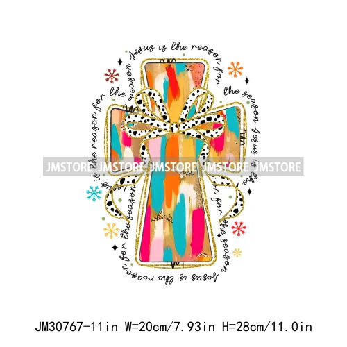 Colorful Coquette Dalmatian Faux Glitter Jesus Cross Christian Christmas Vibes Holiday Iron On DTF Transfer Stickers For Hoodies