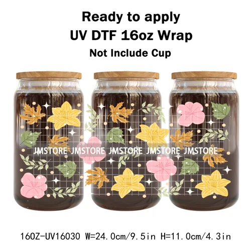 Cozy Autumn Food Fall Leaves Pumpkin 16OZ UV DTF Cup Wraps Ready To Apply Waterproof Transfer Stickers For Libbey Glass Can Mugs