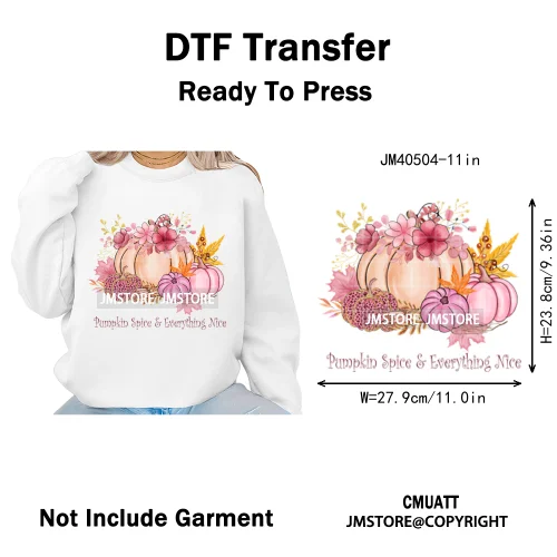 Pink Happy Fall Season Harvest Blessings Pumpkin Autumn Vibes Iron on DTF Washable Transfers Stickers Ready to Press for Hoodies