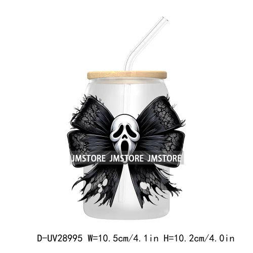 Just Waiting For Halloween UV DTF Transfer Stickers Decals For Libbey Cold Cups Mugs Tumbler Waterproof Craft Horror Killers Bow