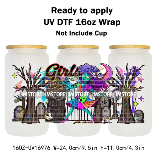 Witchy Princess Halloween Trick Or Treat 16OZ UV DTF Cup Wraps Ready To Apply Waterproof Transfer Stickers For Libbey Glass Can