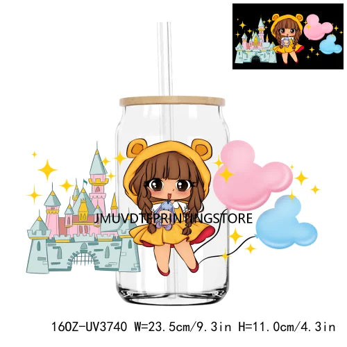 Cartoon Best Friends Princess 16OZ UV DTF Cup Wrap Transfer Stickers Custom Labels DIY Waterproof Logo For Libbey Glass Can Cat