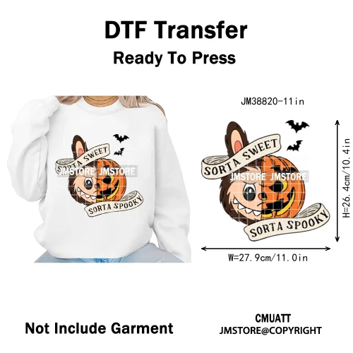 Sorat Sweet Sorat Spooky Cartoon Monster Halloween Designs Iron on DTF Washable Transfers Stickers Ready to Press for Hoodies