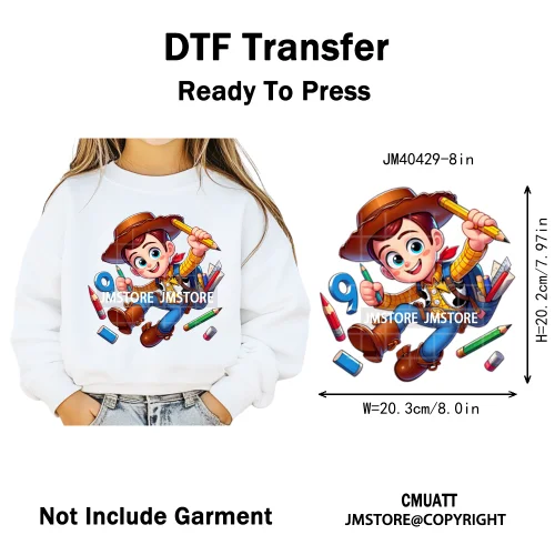 Cartoon Character Back To School Book Teacher School Friends Iron on DTF Washable Transfers Stickers Ready to Press for Textile