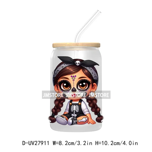 Halloween Skeleton Latina Chibi Baby UV DTF Transfer Stickers Decals For Libbey Cold Cups Mug Tumbler Waterproof Labels Princess