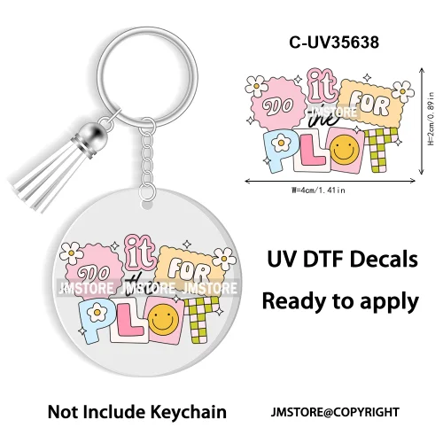 Trendy Bookish Inspirational Quotes UV DTF Decal Round Keychain Ready To Apply WaterProof Transfer Stickers For Circle Keychain