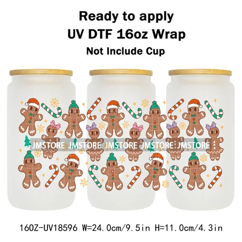 Ghost Santa Christmas Gingerbread Xmas UV DTF Stickers Ready To Apply Cup Wrap Custom Labels DIY Craft For Libbey Glass Can Mugs