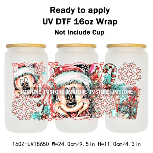 Christmas Movie Characters UV DTF Cup Wrap Ready To Apply Transfer Stickers Waterproof 16OZ Tumbler Wraps For Libbey Glass Can