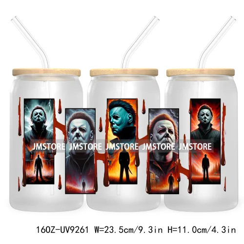 Halloween Gift UV DTF Sticker For 16OZ Libbey Glass Cup Can Wrap Transfer Stickers Custom Labels DIY Logo Horror Movie Killers