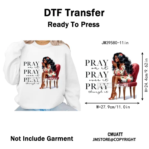 Fashion Afro Girls Pray Christian Black Boss Lady Printing Iron on DTF Washable Transfers Stickers Ready to Press for Clothes