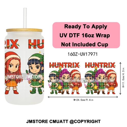 Christmas Edition Kpop Demon Festive Anime Girls UV DTF Stickers Ready To Apply Cup Wrap High Quality For 16OZ Libbey Can Glass