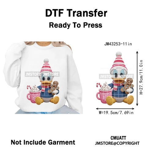 Hot Cocoa Coffee Lover Cartoon Faux Yarn Christmas Xmas Iron on Washable DTF Transfers Stickers Ready to Press for Sweatshirts