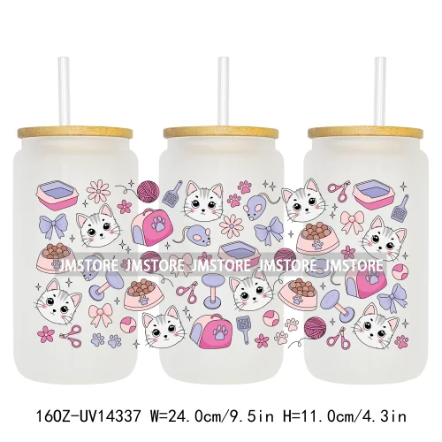 Coquette Bow Cat Dog Mom UV DTF Stickers Ready to Transfer Cup Wrap Custom Labels DIY Craft For Libbey Can Glass Tumblers Mugs