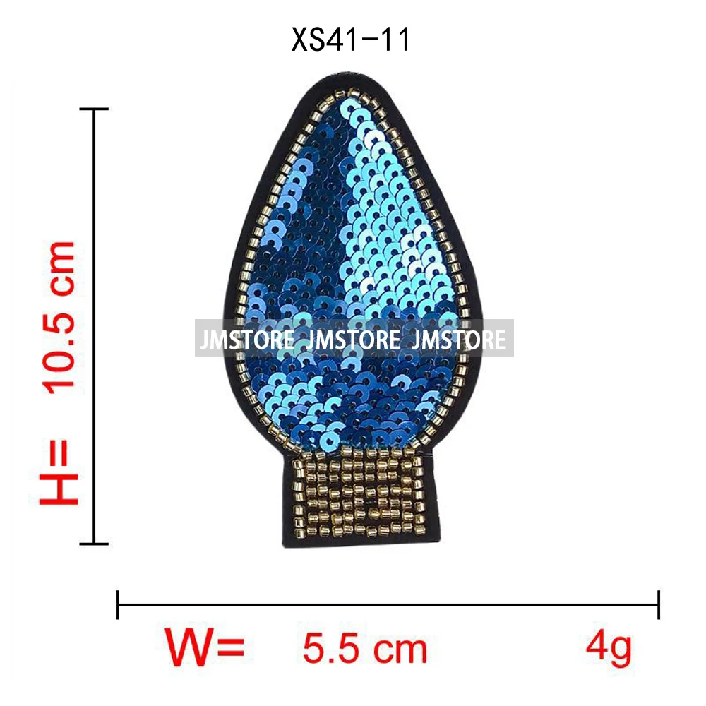 Sequin Christmas Light Bulbs Beads Decorate Holiday Vibes Chenille Applique Iron on Heat Press Patches for Sweatshirt Bags