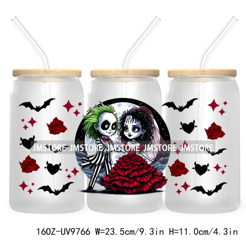 Halloween Double Trouble UV DTF Sticker For 16OZ Libbey Glass Cup Can Wrap Horror Princess Transfer Printing Custom Labels Logo