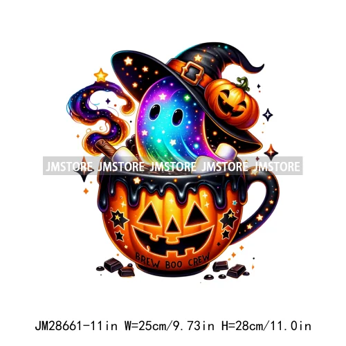 Fun Halloween Cocoa Coffee Drink Gnomes Logos Pumpkin Spice Latte Brew Iron On DTF Transfer Stickers Ready To Press For Clothes