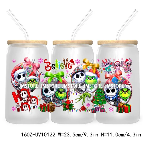 Funny Christmas Green Baby Character UV DTF Sticker For 16OZ Libbey Glass Cup Can Wrap Transfer Stickers Custom Labels DIY Logo