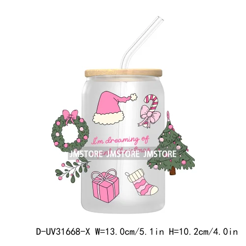 Funny Pet Christmas Holiday Dog Lover Cat Mom UV DTF Transfer Stickers Decals For Libbey Cold Cups Mugs Tumbler Waterproof Santa