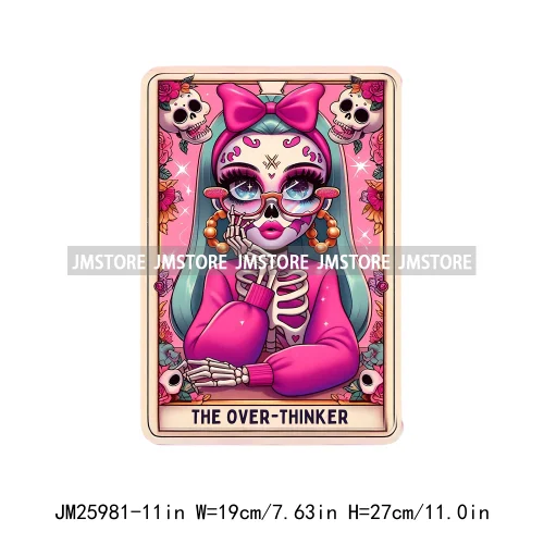 Funny Crafter Girl Skeleton Marathoner Overthinker Mom Queen Tarot Card DTF Iron On Transfer Stickers Ready To Press For Clothes