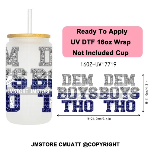 Faux Glitter American Football Game Day UV DTF Cup Wrap Ready To Apply Transfer Stickers 16OZ Tumbler Wraps For Libbey Glass Can