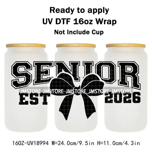 High School Senior Coquette Bow 16OZ UV DTF Cup Wraps Ready To Apply Waterproof Transfer Stickers For Libbey Glass Can Tumbler