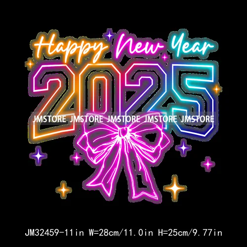 Colorful Faux Glitter Happy New Year Disco Ball Social Club Coquette Bow Iron On DTF Transfer Sticker Ready To Press For Clothes