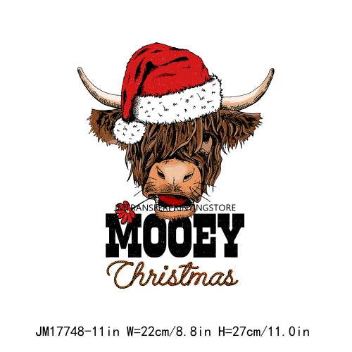 Retro Mooey Howdy Christmas Highland Cow Western Jingle Horse DTF Sticker Sorta Scary Sorta Merry Transfer Printing For Clothes