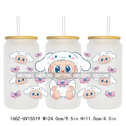 Coquette Bow Kids Cartoon Doll Characters UV DTF Cup Wraps Ready To Apply Waterproof Transfer Stickers For 16OZ Libbey Glass Can