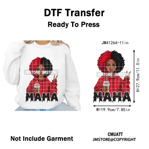 Coffee Lover Afro Mama Spooky Halloween Killer Cartoon Women Iron on Washable DTF Transfers Stickers Ready to Press for Hoodies