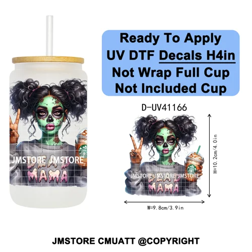 Bad Mama Killers Mom Halloween UV DTF Decals Ready To Apply Waterproof Transfer Stickers DIY Crafts For 16OZ Libbey Glass Can