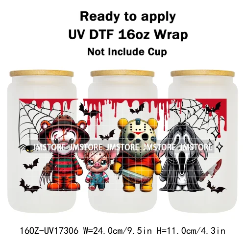 Halloween Wednesday Cartoon Horror Movies UV DTF Stickers Ready To Apply Cup Wrap Custom Labels DIY Craft For Libbey Can Glass