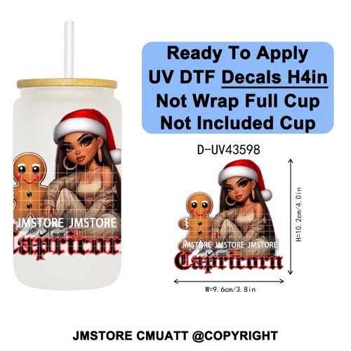 Chibi Christmas Chicana Zodiac Girl UV DTF Transfer Stickers Decals Ready To Apply Good Quality Prints For Libbey Cold Cup Mug