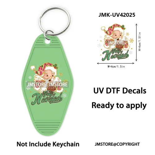 Feliz Navidad Pan Dulce Christmas UV DTF Motel Keychain Decal Ready To Ship Durable Transfer Stickers Prints For Hotel Keychain
