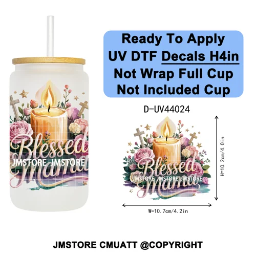 Floral Mexican Christmas Mama UV DTF Transfer Stickers Decals Ready To Apply Good Quality Prints For Libbey Cold Cup Mug Tumbler