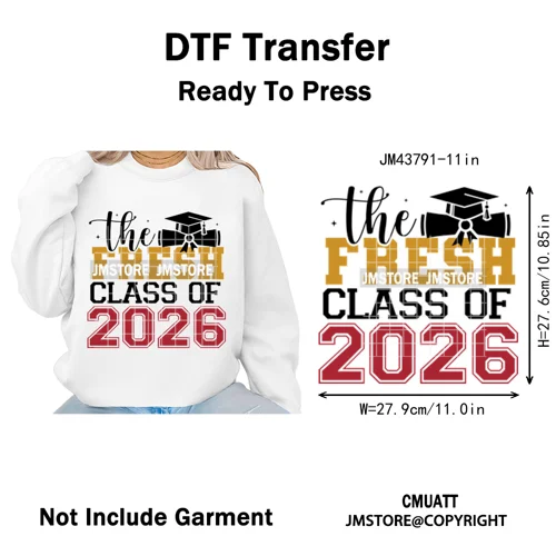 Class of 2026 High School Senior Edition Graduate Season Iron on Washable DTF Heat Transfer Stickers Ready to Press for Clothing
