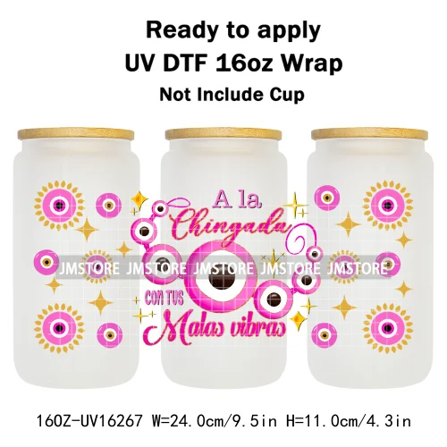 Mexican Culture Drinks Tequila Evil Eye 16OZ UV DTF Cup Wrap Ready To Apply Waterproof Transfer Stickers For Libbey Glass Can