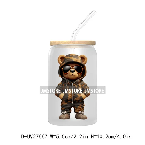 Colorful Urban Streetwear Bear UV DTF Transfer Stickers Decals For Libbey Cold Cups Mugs Tumbler Waterproof Logo Hip Hop Animals