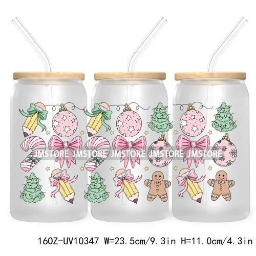 Retro Christmas Santa Claus 16OZ UV Cup Wrap DTF Transfer Stickers For Libbey Glass Can Cups Tumbler Cookie Gingerbread Dog Mom