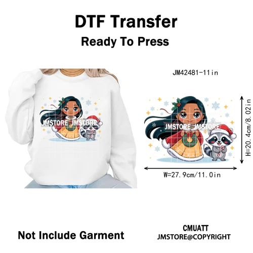 Cute Cartoon Movie Princess Christmas Winter Girly Kids Holiday Iron on DTF Washable Transfer Sticker Ready to Press for Clothes